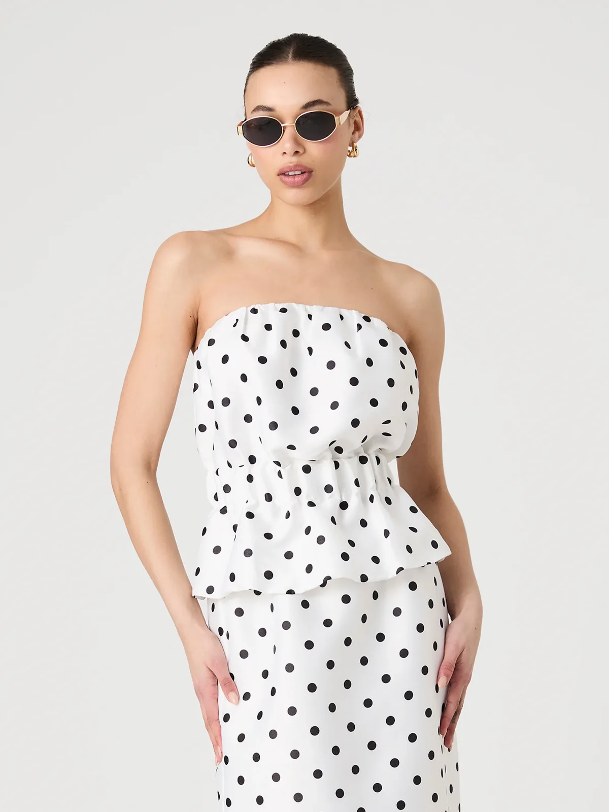 Strapless Polka Dot Peplum Top by French Connection