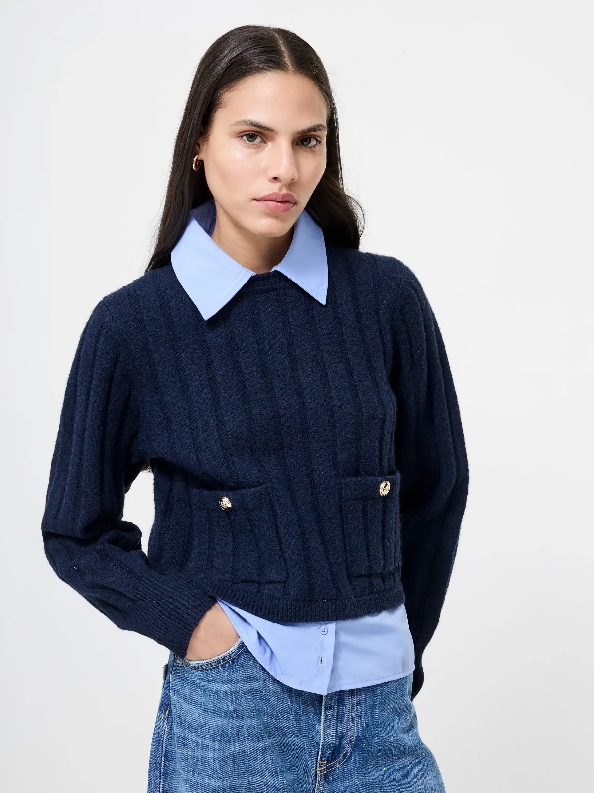 Ellie Knit Collared Sweater by French Connection