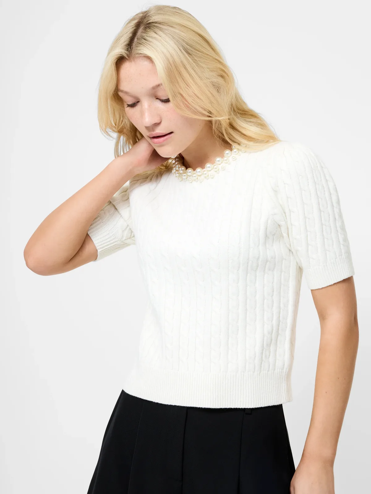 Embellished Neck Short Sleeve Sweater by French Connection