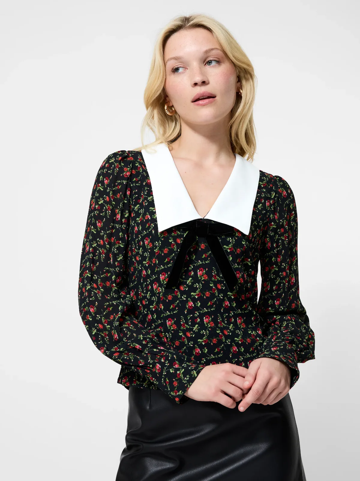 Yasmin Crepe Collared Top by French Connection