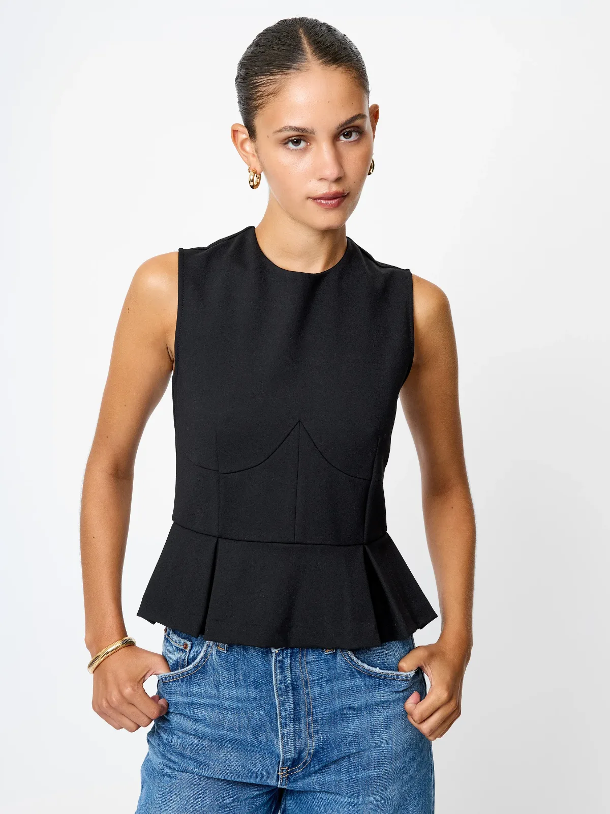 Cleo Ponte Sleeveless Peplum Top by French Connection