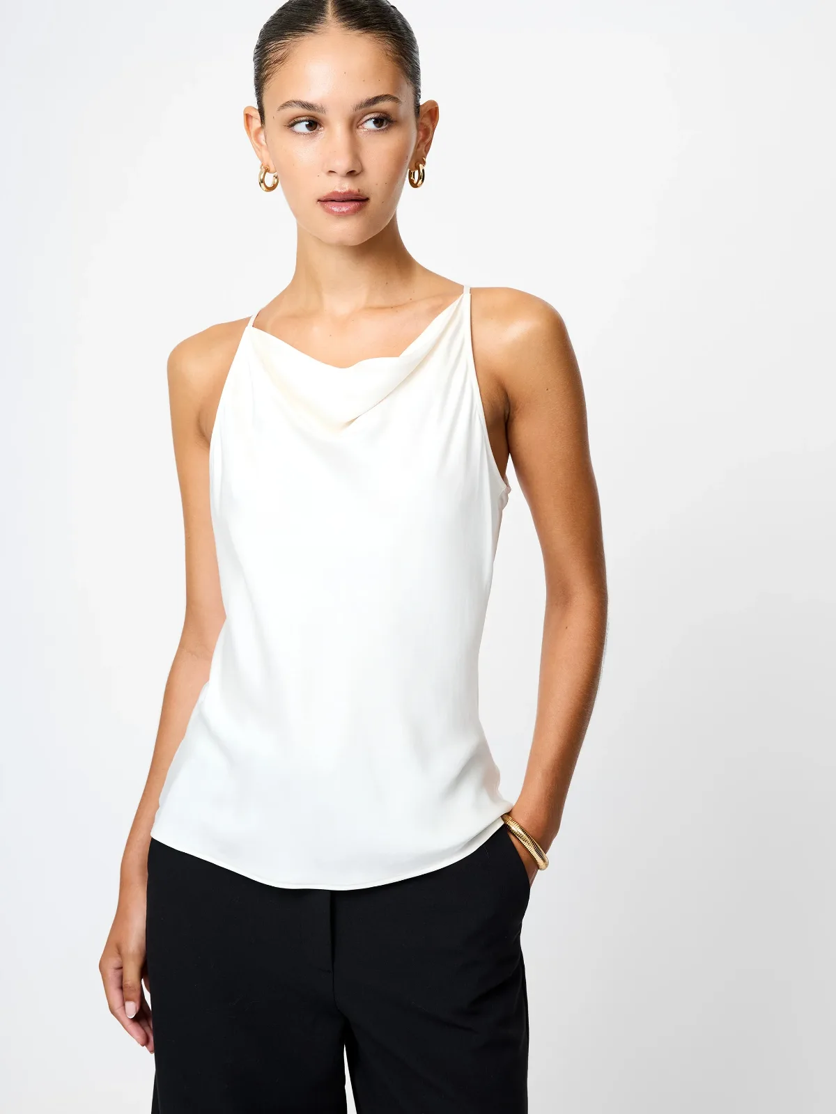 Ennis Satin Cowl Neck Top by French Connection