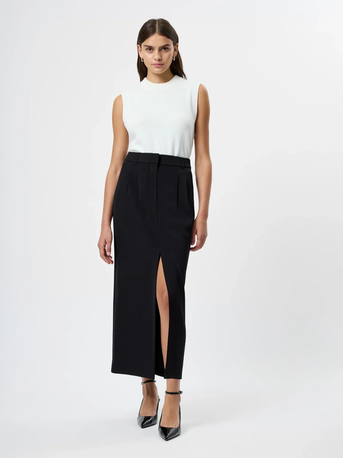 Harry Suiting Slit Midi Skirt by French Connection