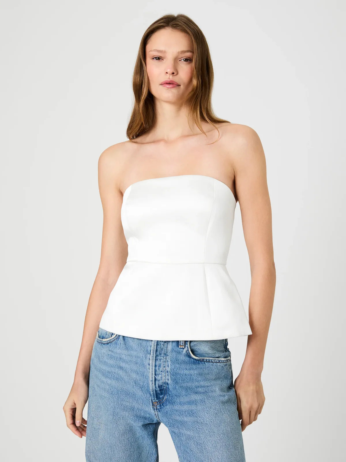 York Satin Strapless Peplum Top by French Connection