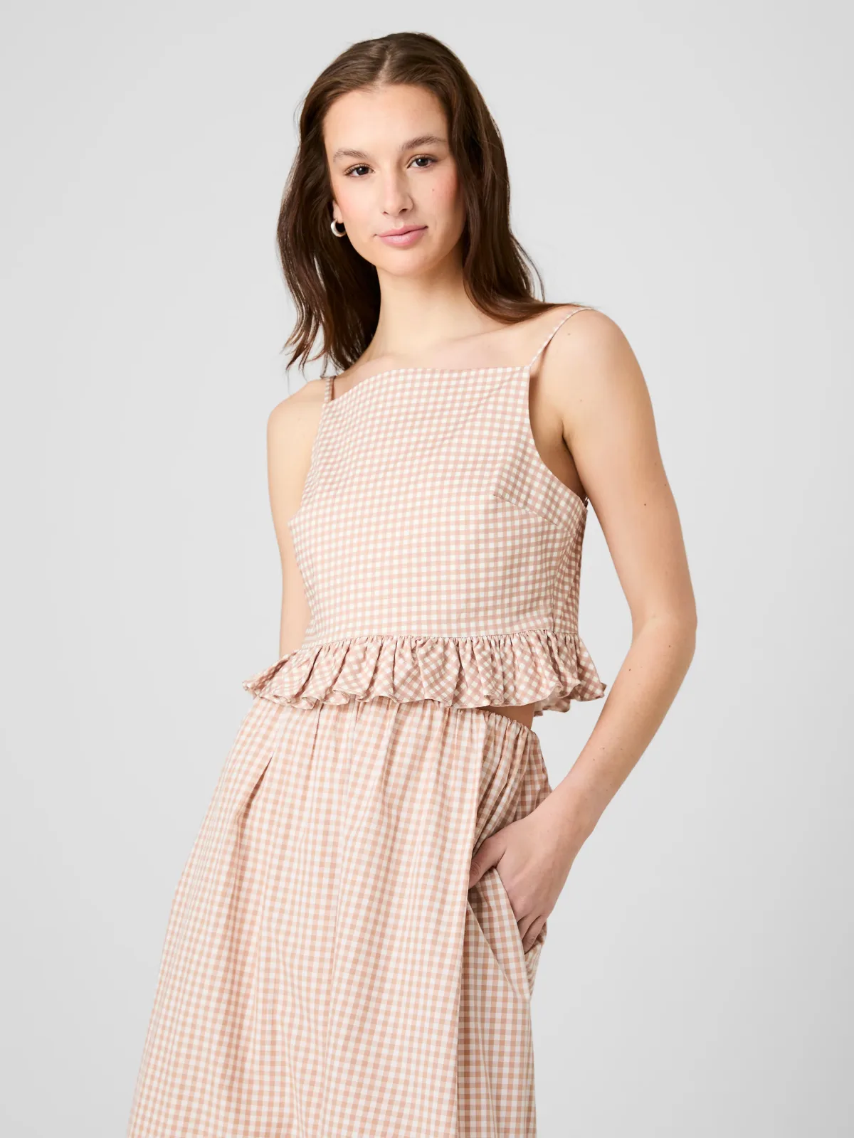 Lilah Stretch Cotton Gingham Ruffle Peplum Top
