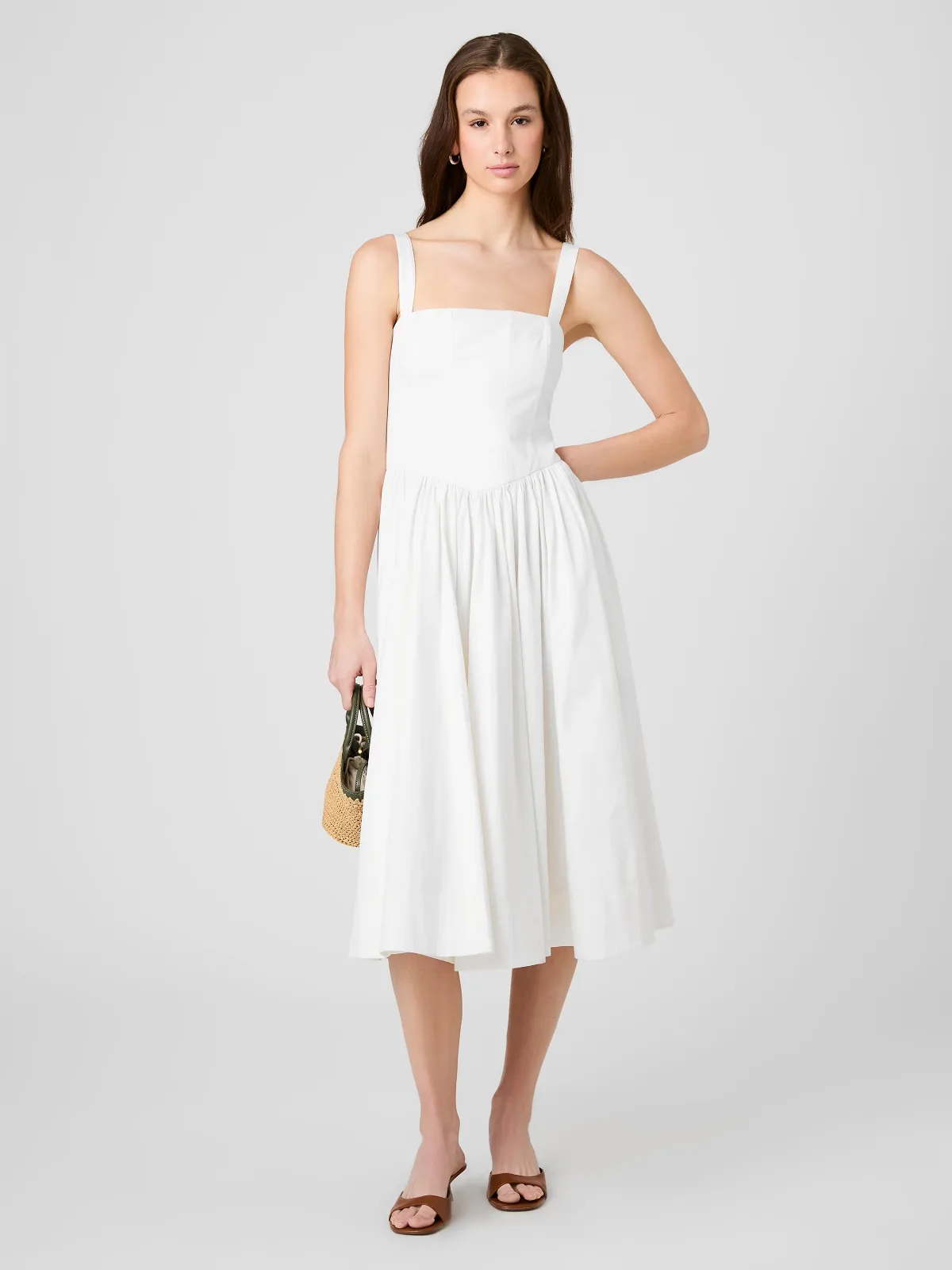 Cotton Sateen Fitted Bodice Midi Dress by French Connection