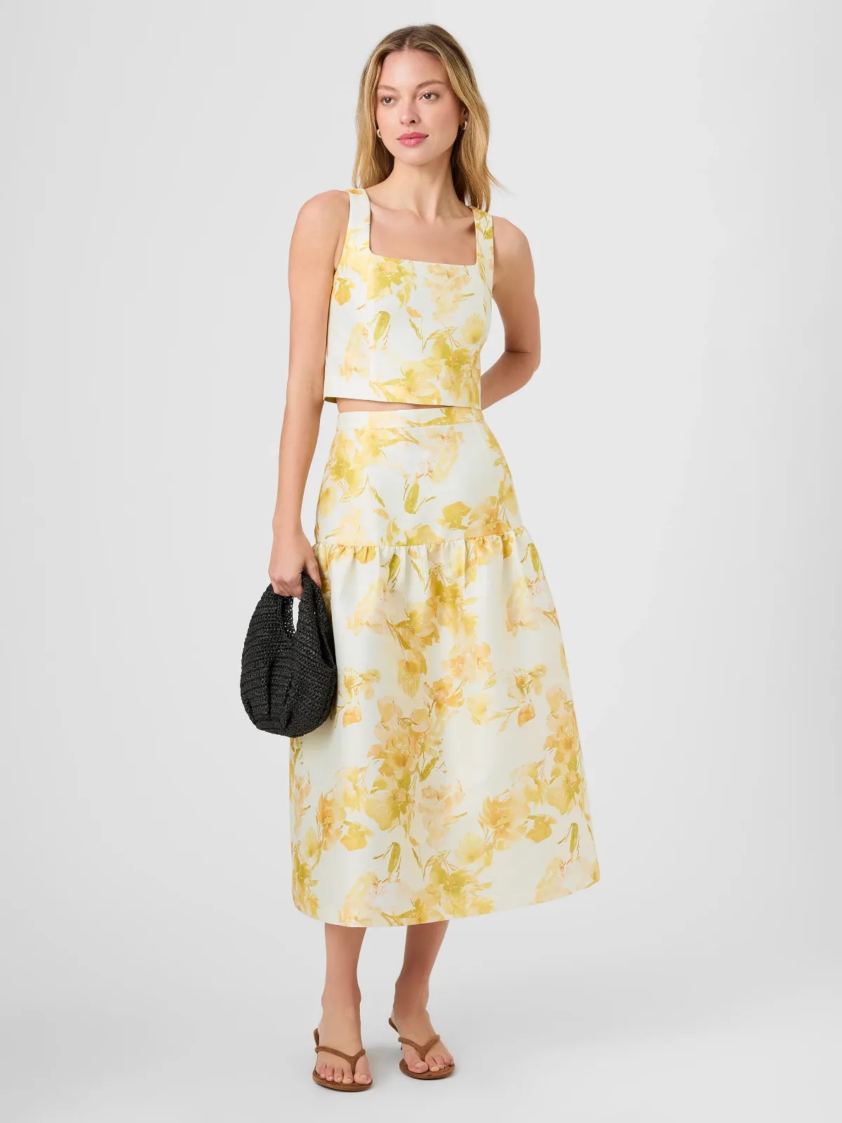 Structured Taffeta Sophie Fleur Midi Skirt by French Connection