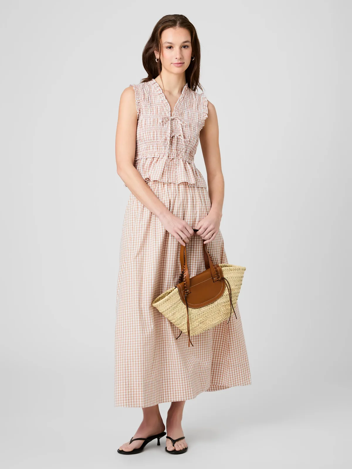 Gingham Ruched Midi Skirt by French Connection