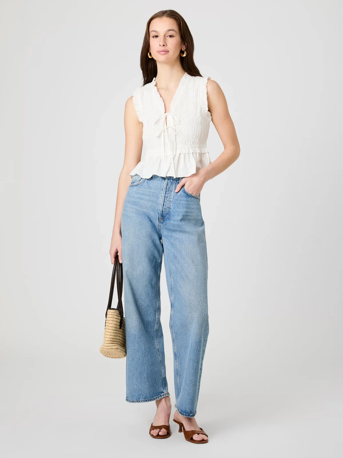 Rhodes Poplin Smocked Flutter Sleeve Top by French Connection