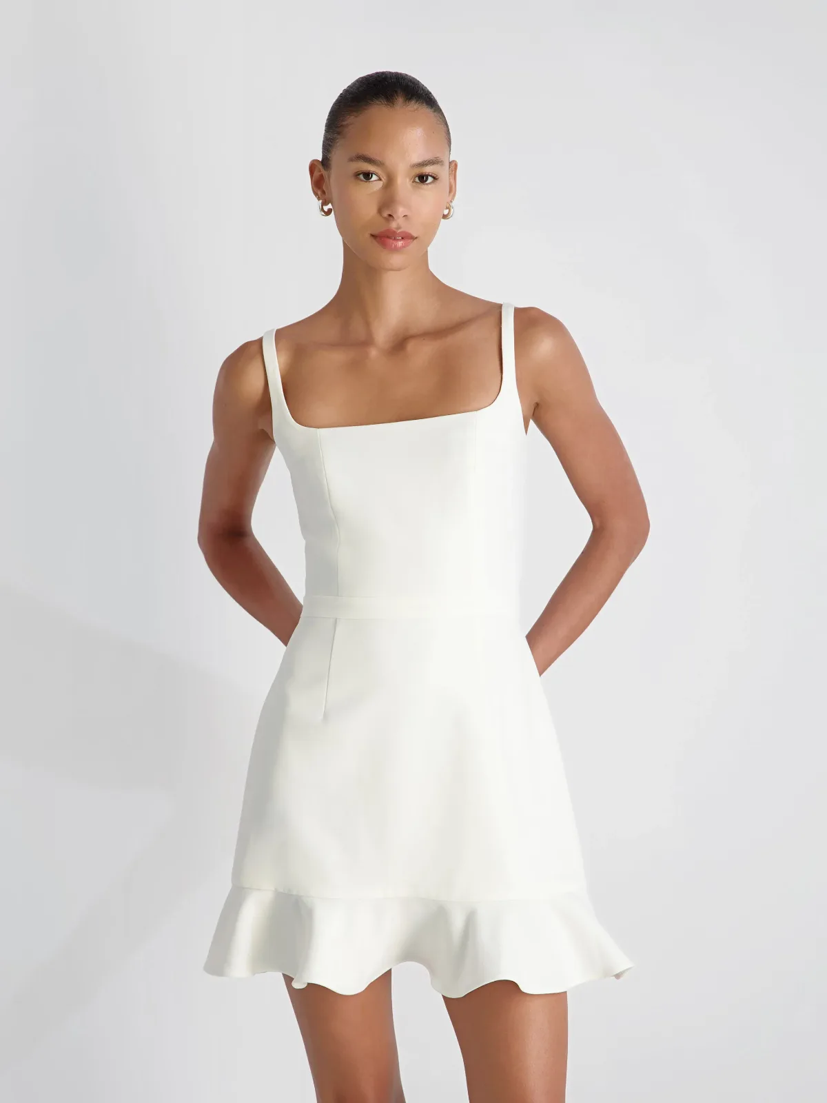 Whisper Square Neck Frill Hem Mini Dress