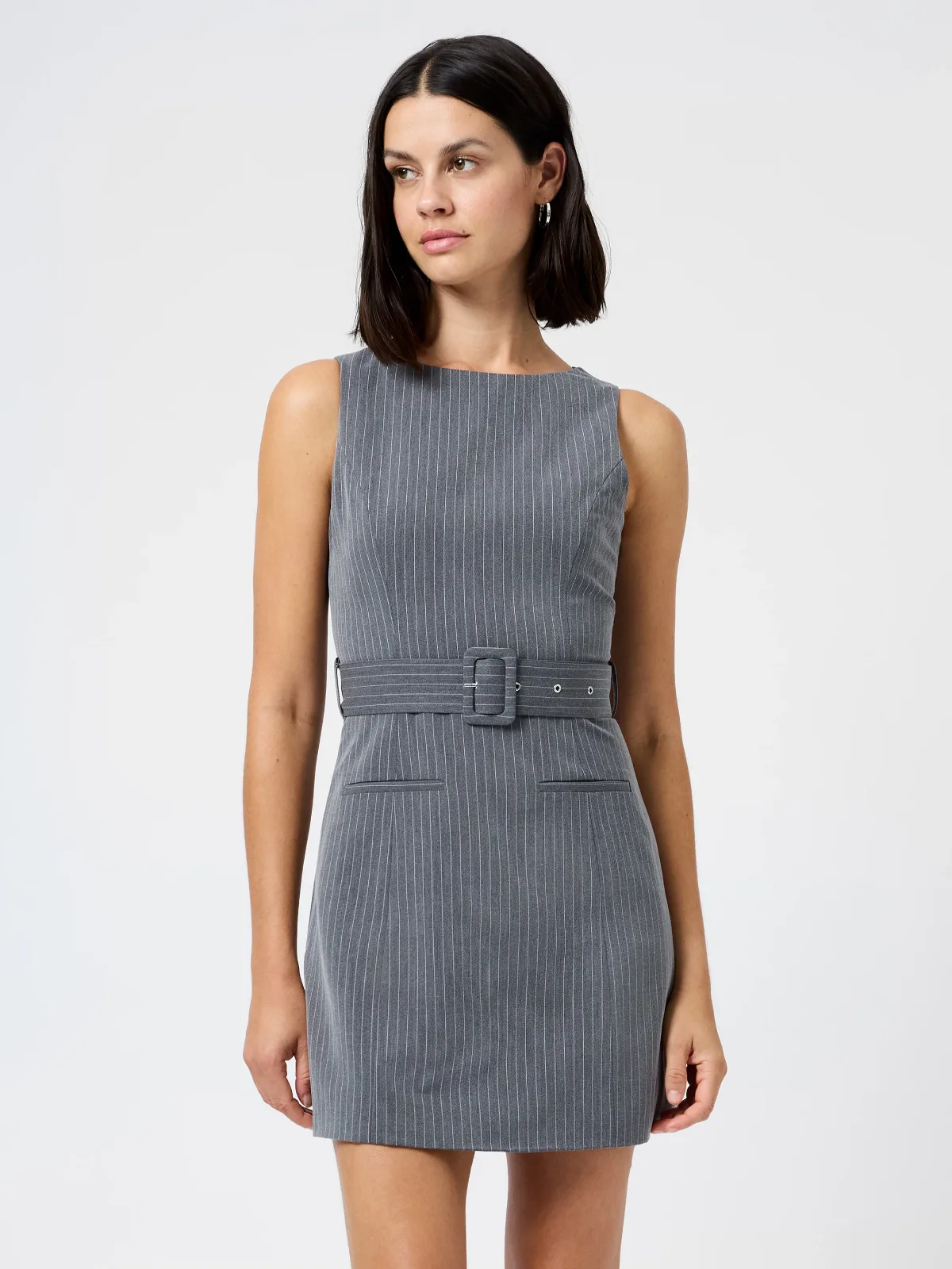 Minka Pinstripe Belted Mini Dress by French Connection