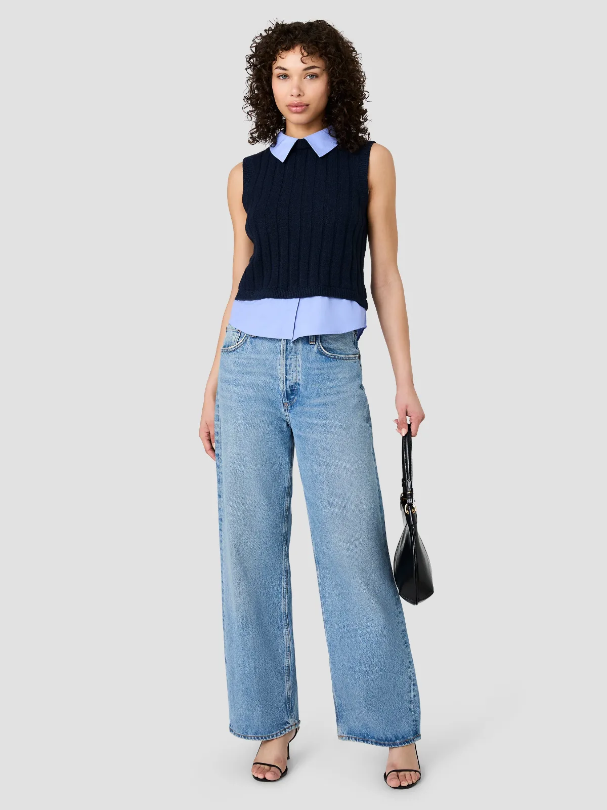 Aleyna Knit Poplin Collared Vest by French Connection