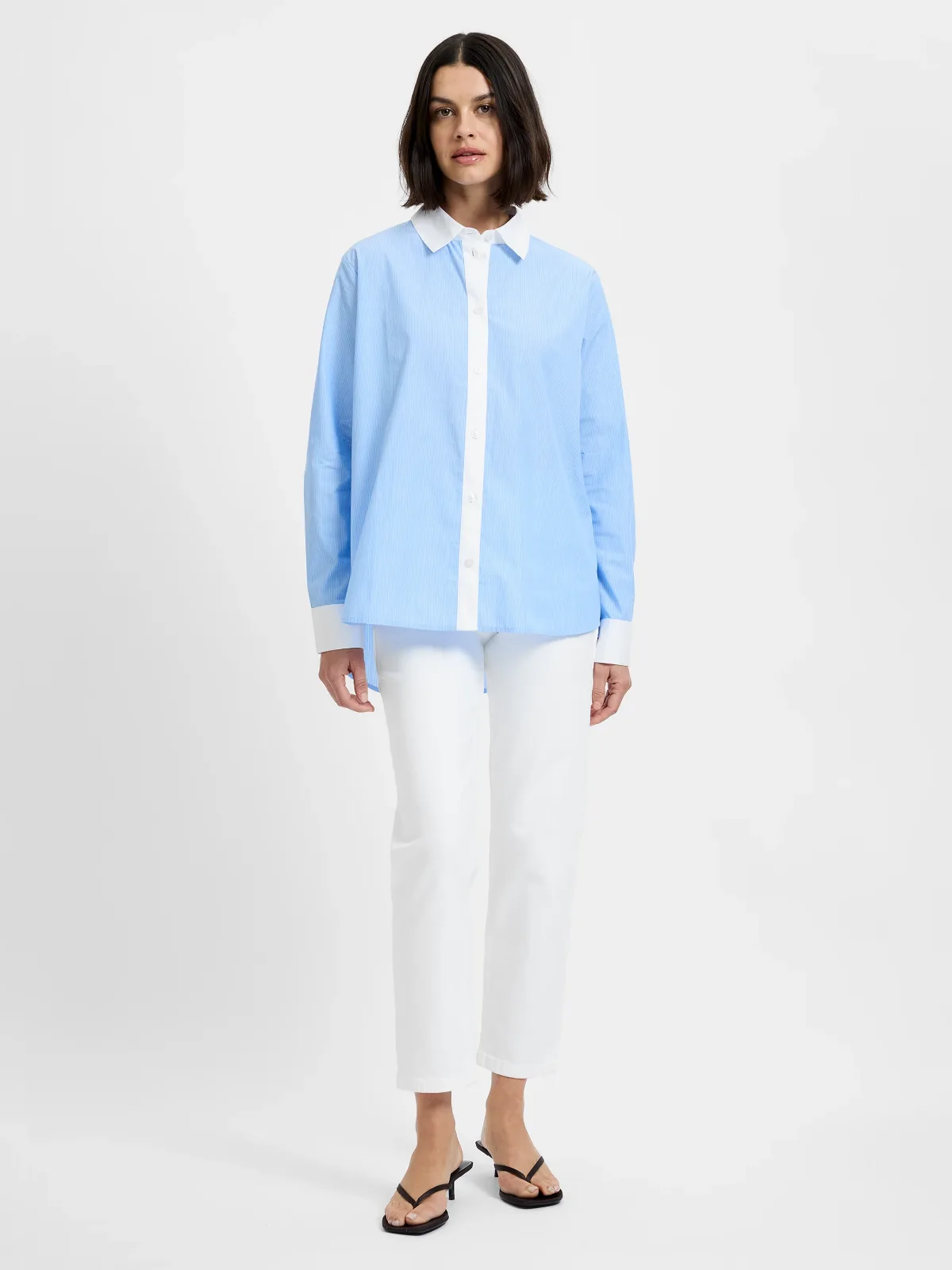 Poplin Ticking Contrast Button Down Shirt by French Connection