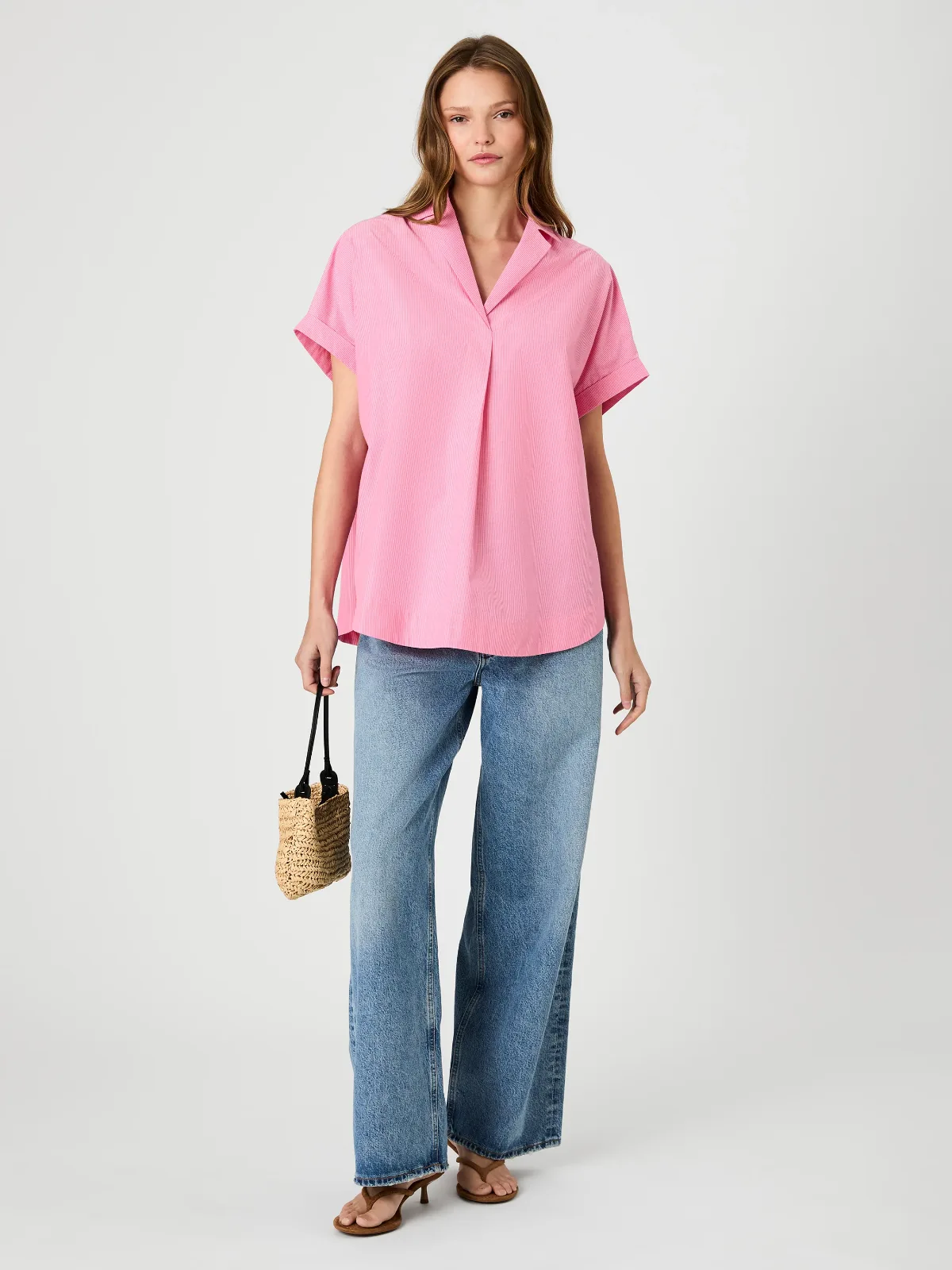 Rhodes Poplin Ticking Stripe Short Sleeve Popover by French Connection