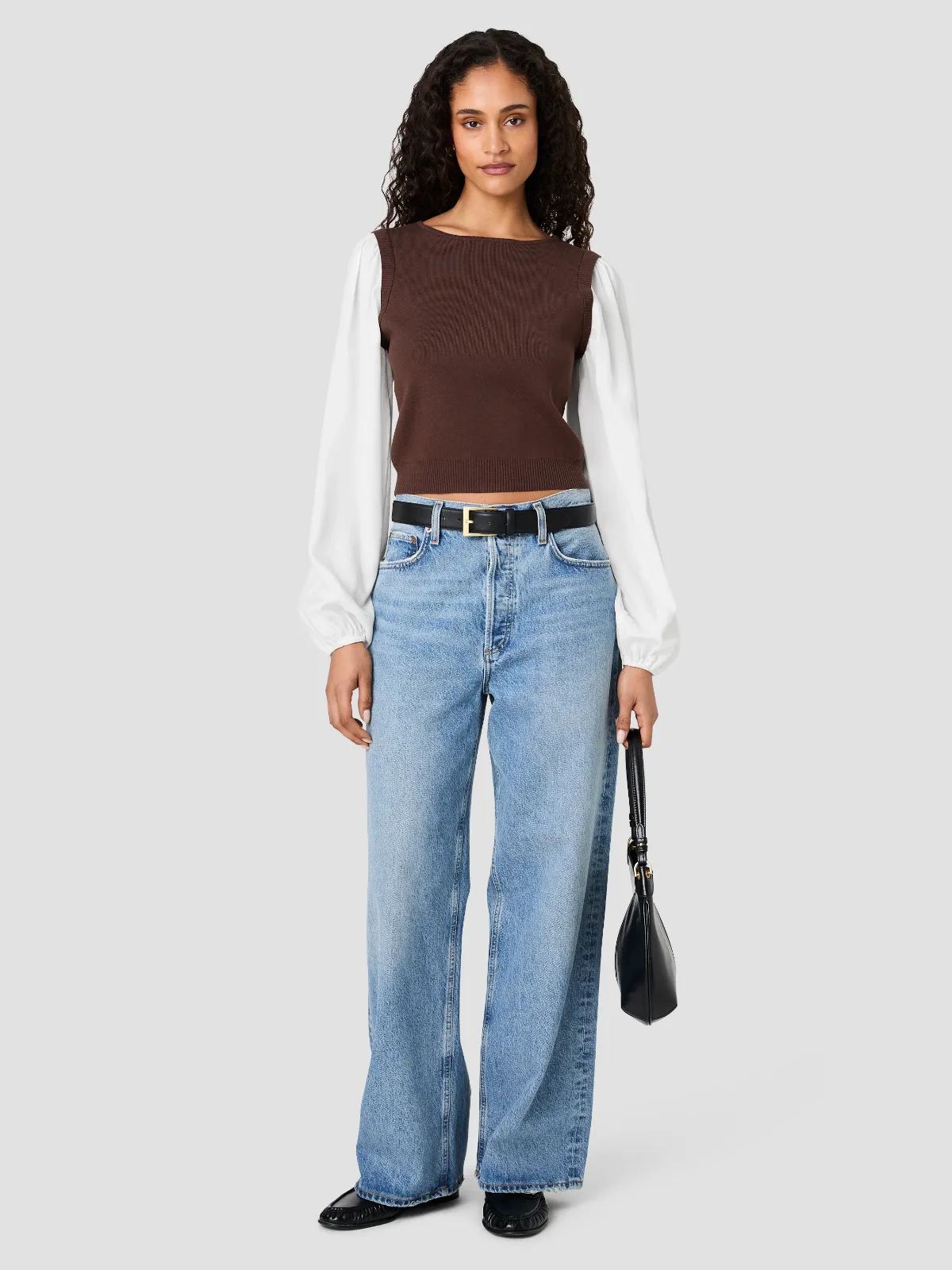Maxime Knit Shirting Long Sleeve Top by French Connection