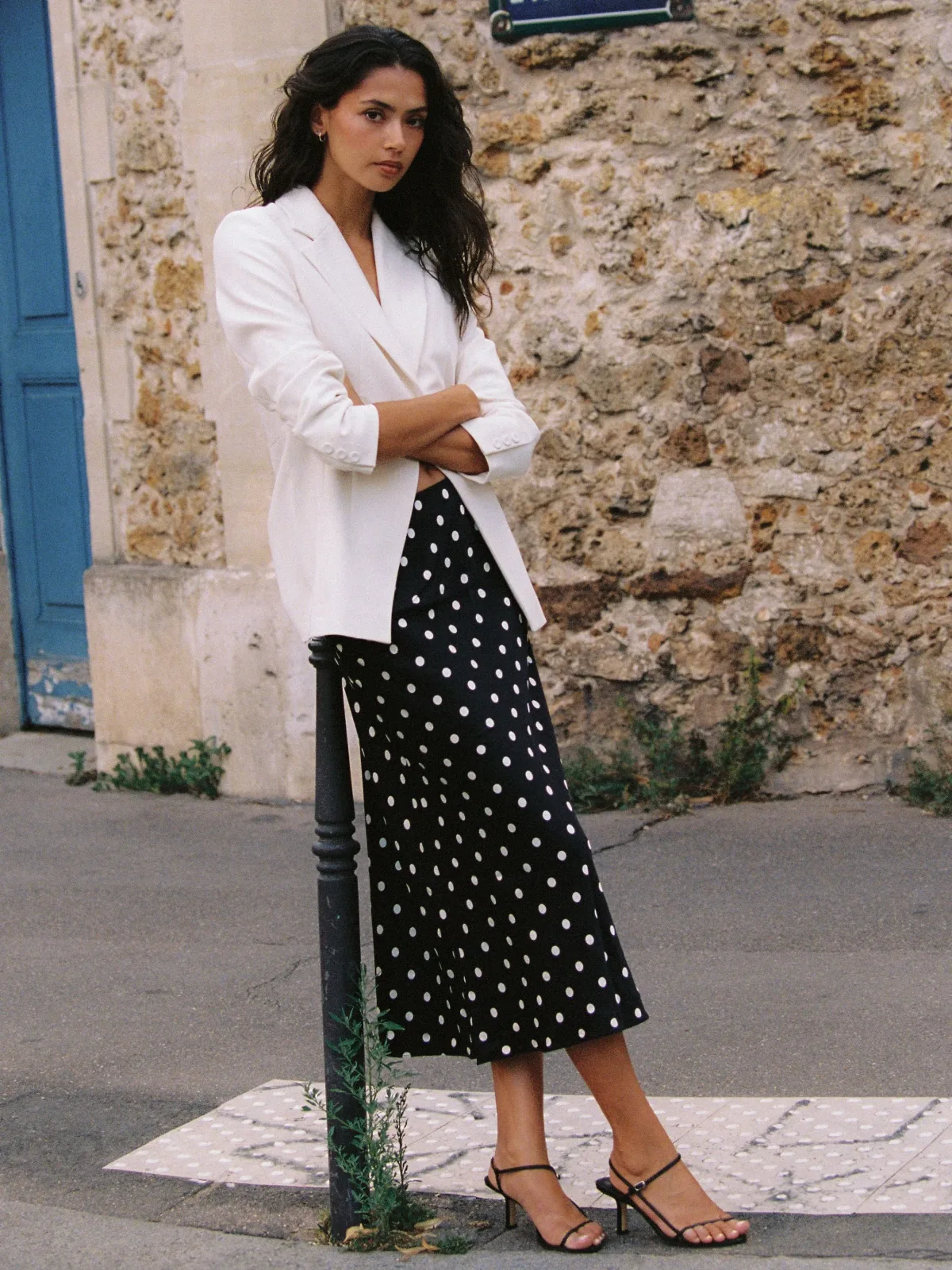 Ennis Satin Polka Dot Midi Skirt by French Connection