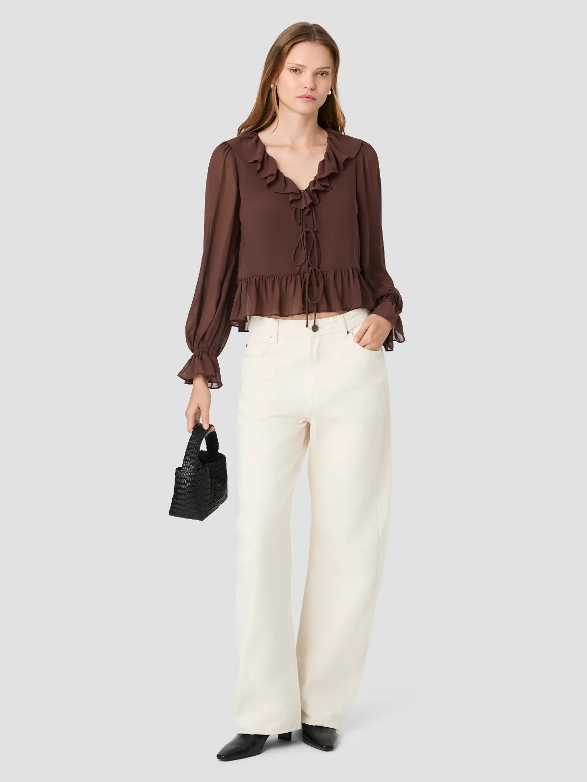 Marina Silky Chiffon Long Sleeve Tie Front Blouse by French Connection
