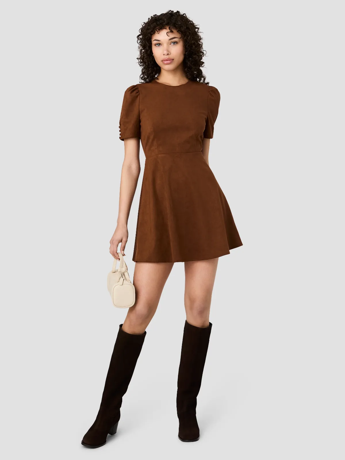 Sonja Suede Flare Short Sleeve Mini Dress by French Connection