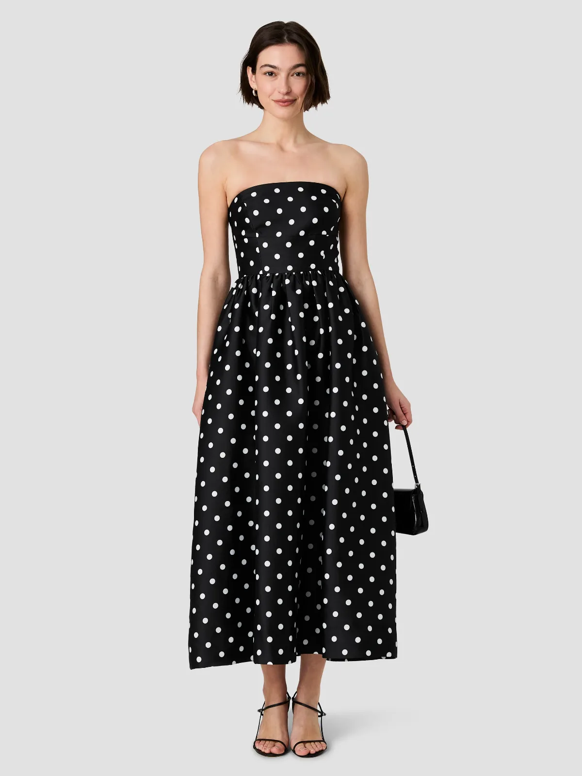 Structured Taffeta Polka Dot Strapless Midi Dress by French Connection