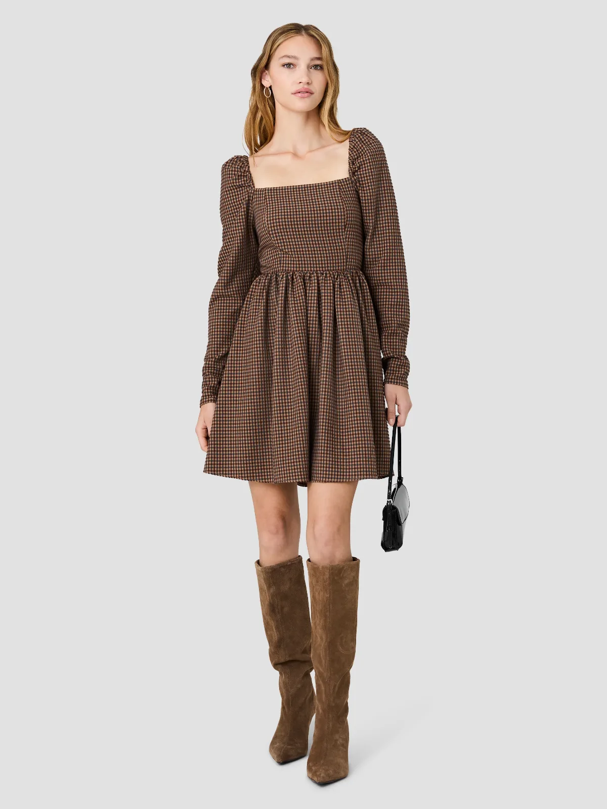 Diana Textured Gingham Puff Long Sleeve Mini Dress by French Connection