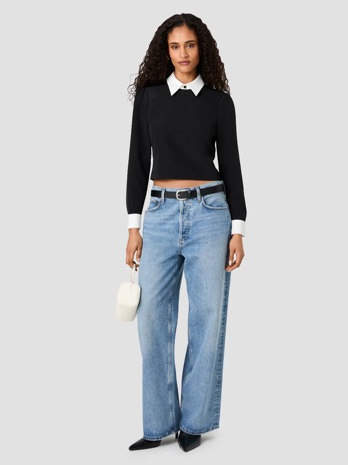 Echo Crepe Collared Long Sleeve Top by French Connection