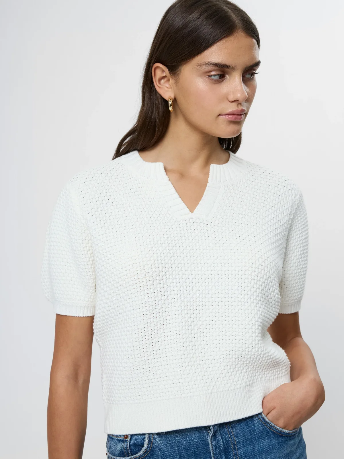 Remy Cotton Blend V-Neck Top by French Connection