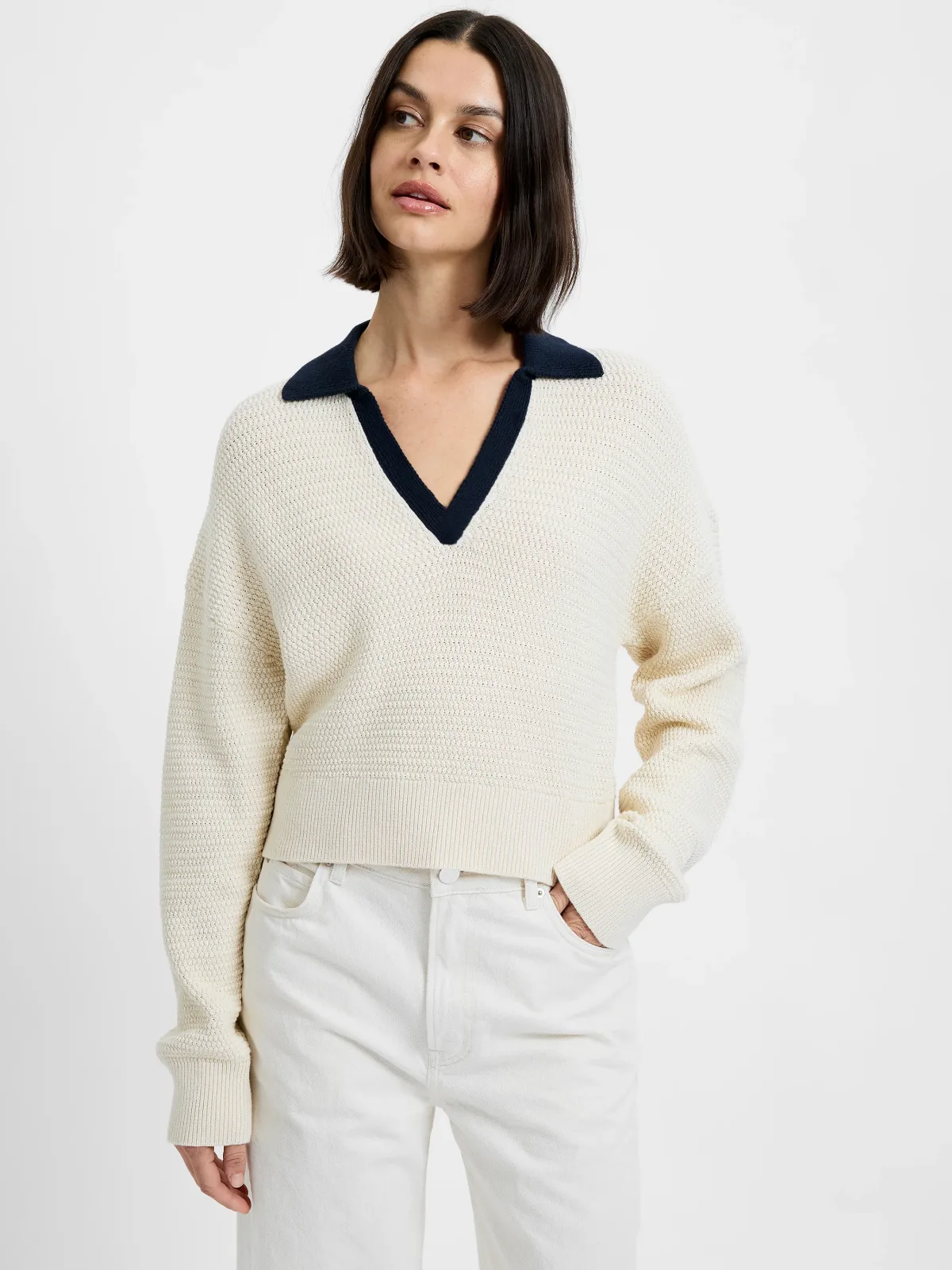 Mozart Contrast Texture Knit Pullover Sweater by French Connection