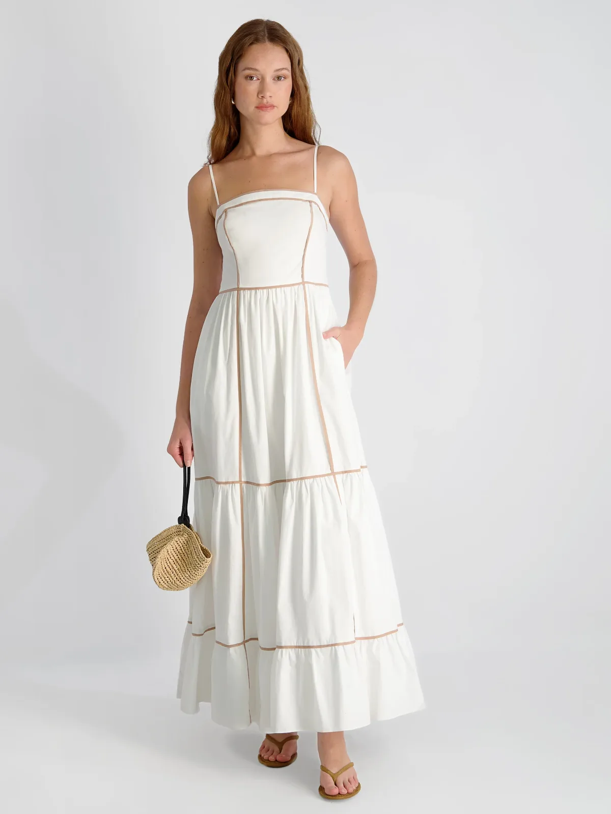 Cambria Cotton Contrast Trim Maxi Dress