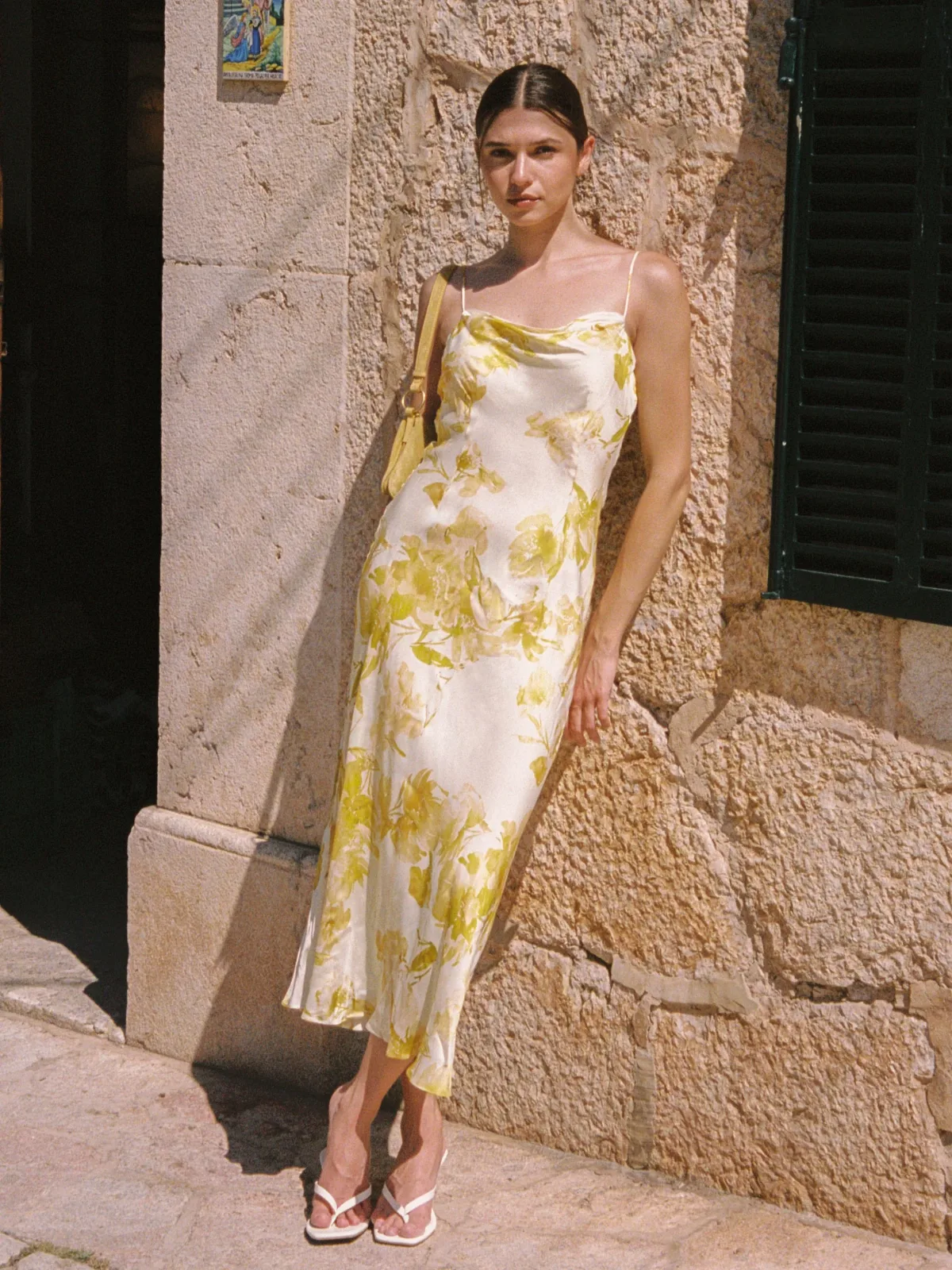 Oona Satin Sophie Fleur Cowl Neck Dress by French Connection