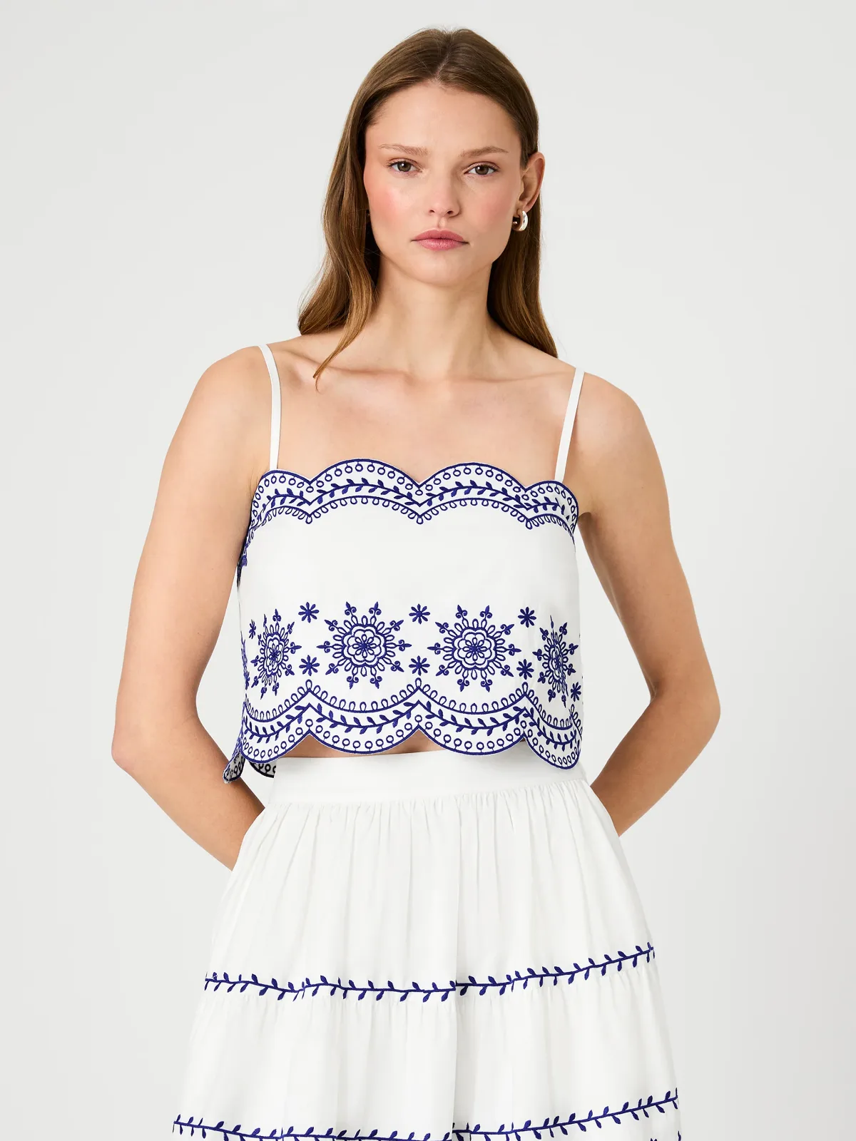 Alissa Cotton Embroidered Strappy Top by French Connection