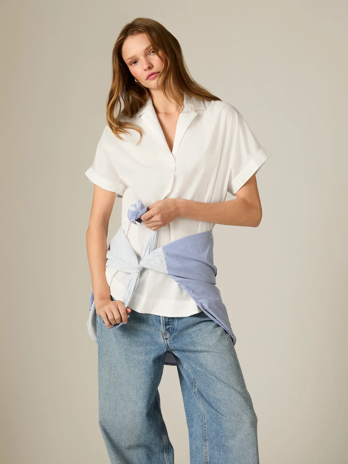 Poplin Collar Short Sleeve Pullover Shirt by French Connection