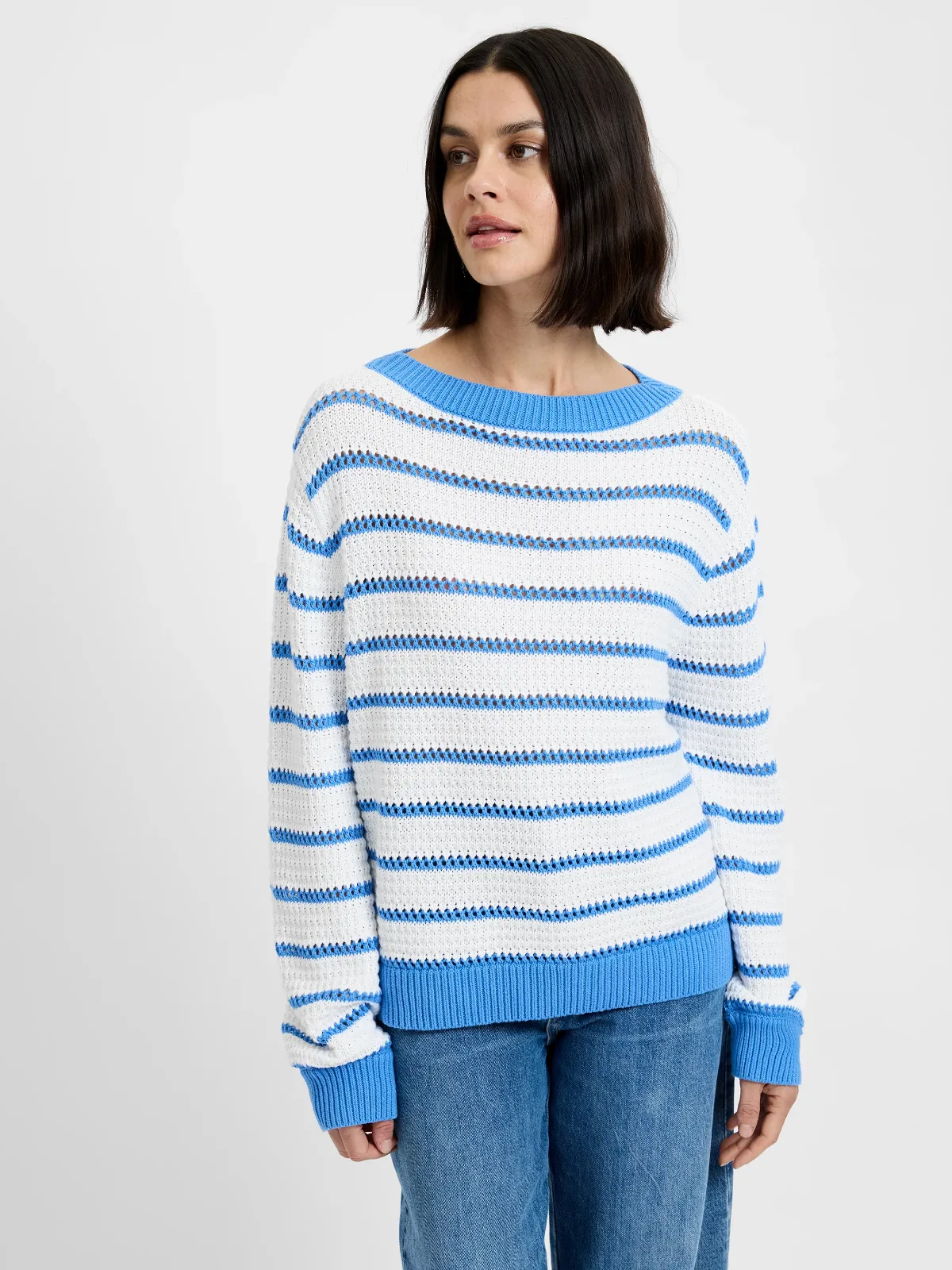 Teddy Knit Open Stripe Pullover Sweater
