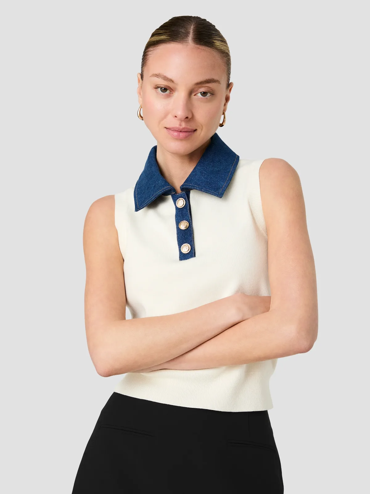 Maxime Knit Denim Collared Sweater Vest by French Connection