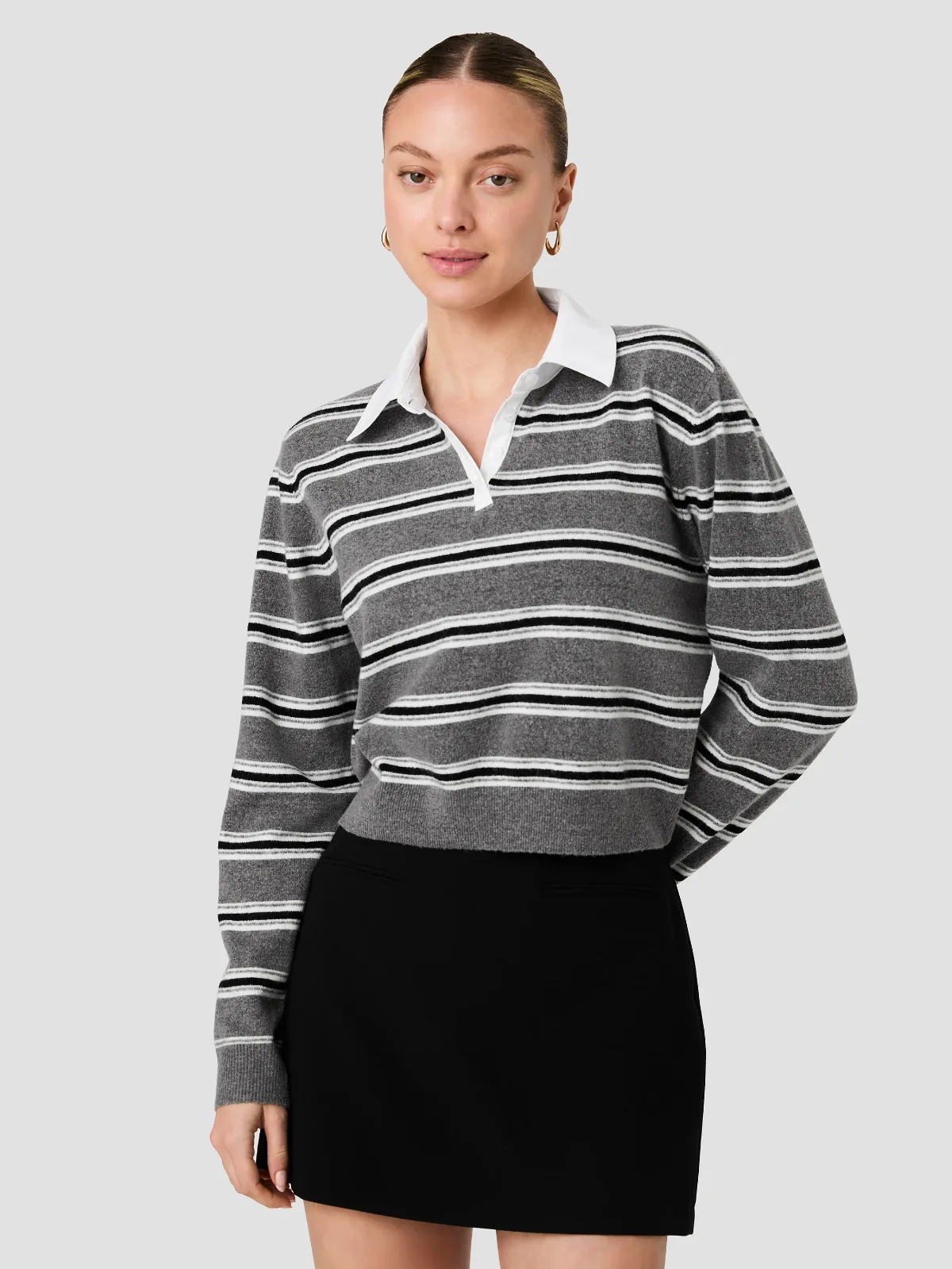 Yulia Knit Campus Stripe Contrast Collar Pullover Sweater by French Connection