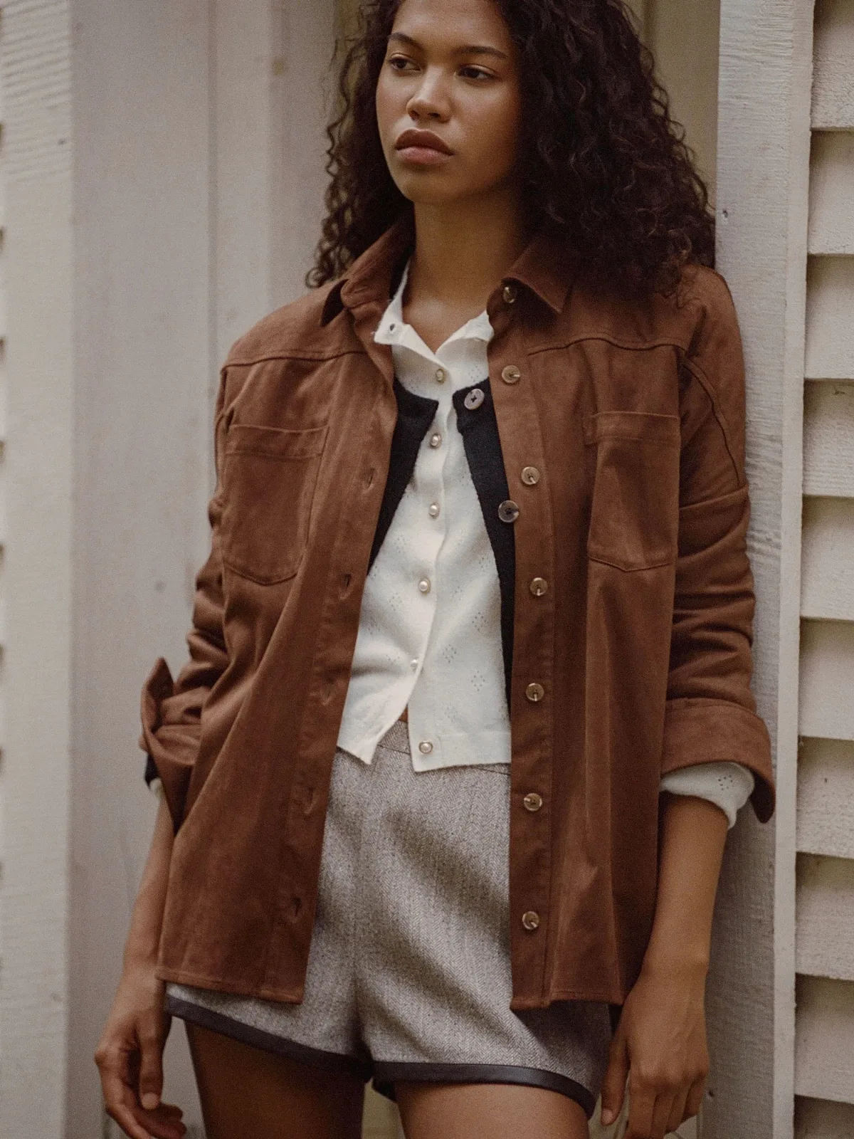 Sonja Suede Button Down Top by French Connection