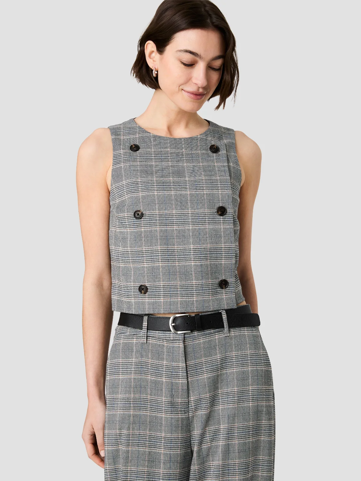 Matteo Plaid Suiting Double Breasted Top by French Connection