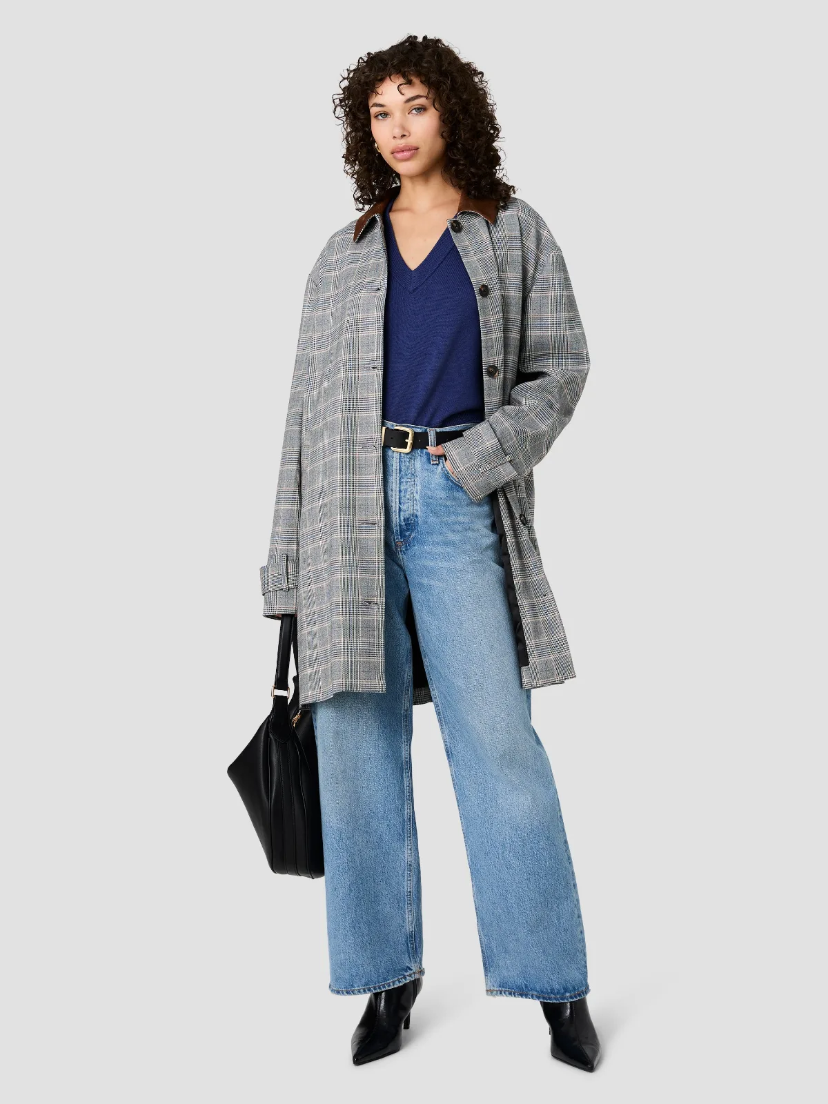 Matteo Plaid Suede Collar Coat by French Connection