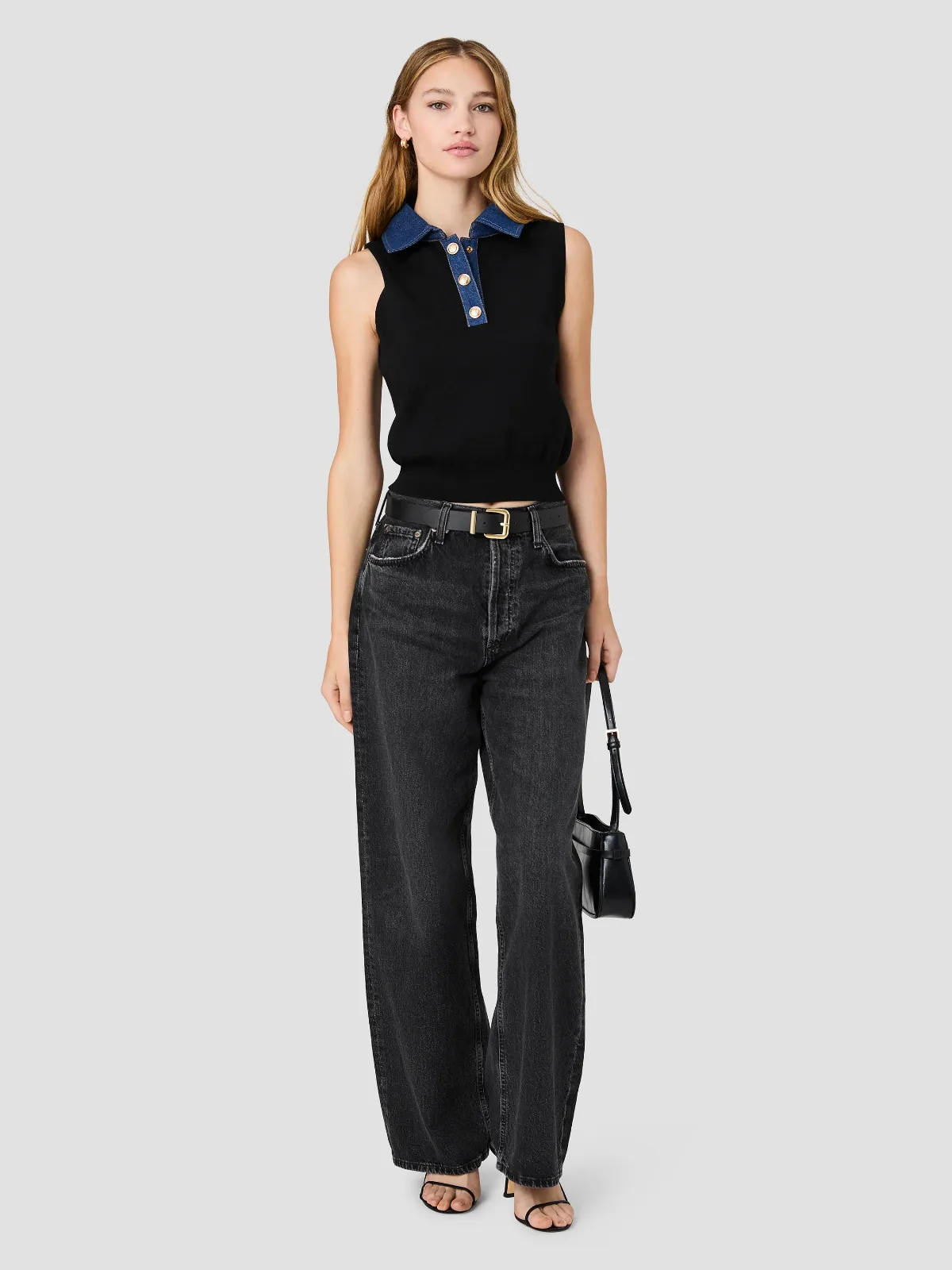 Maxime Knit Denim Collared Sweater Vest