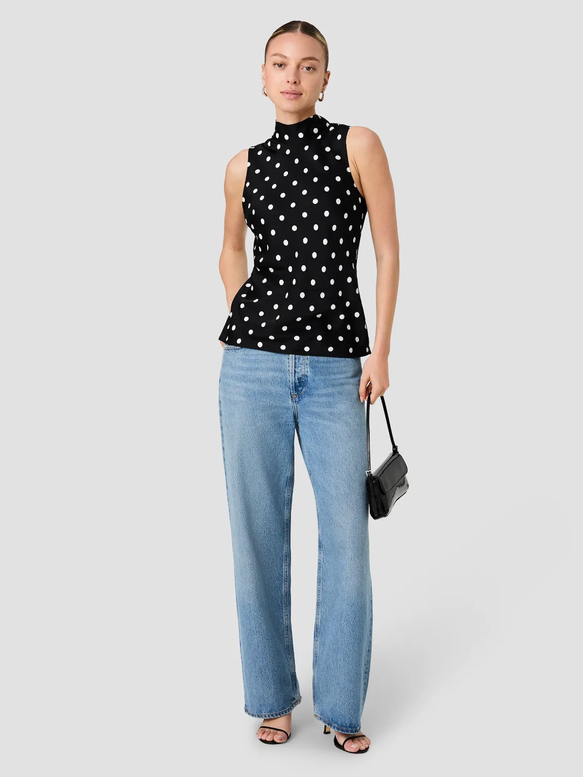Ennis Polka Dot Sleeveless Bow Top by French Connection