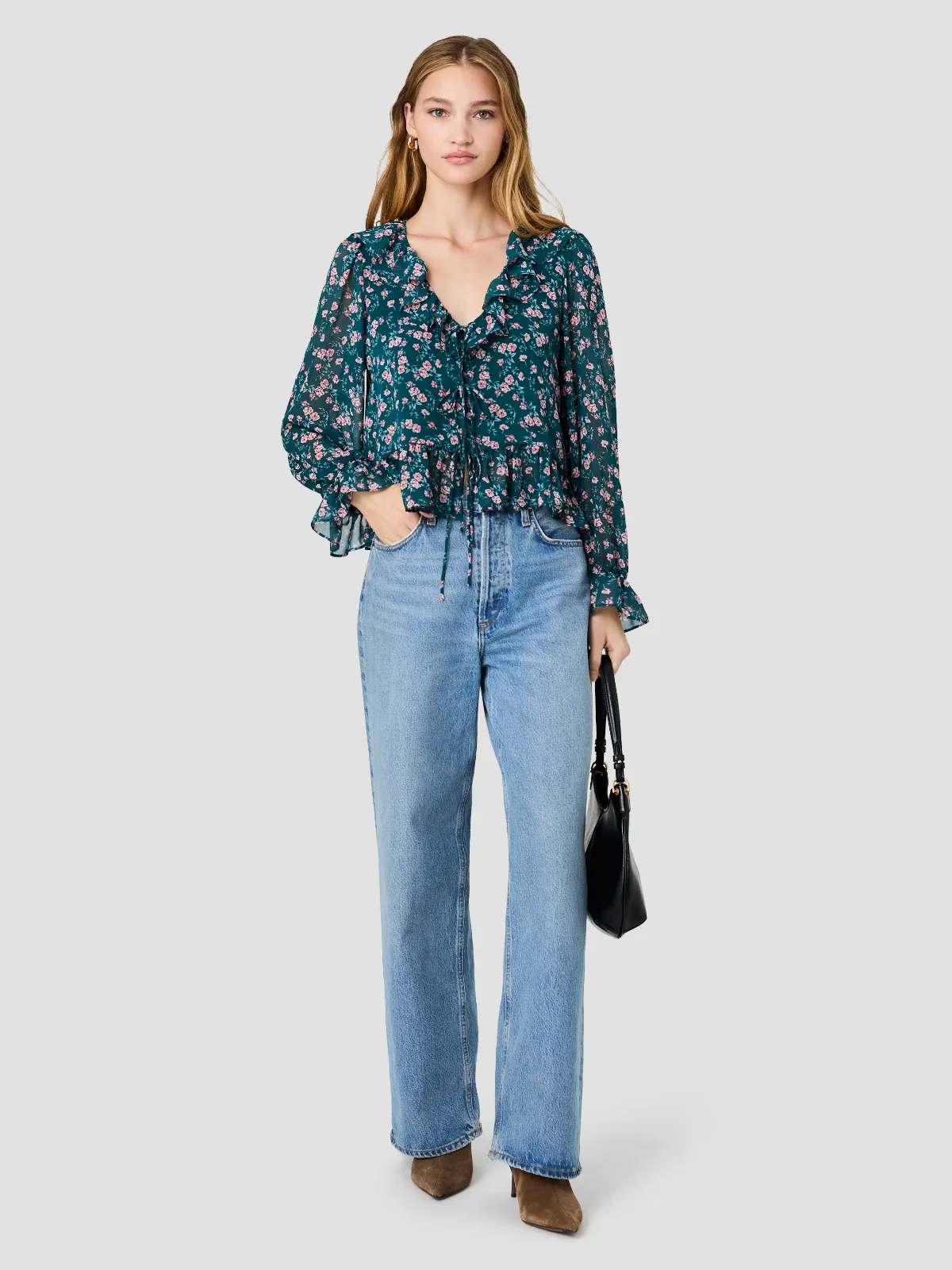 Marina Lucia Fleur Ruffle Long Sleeve Blouse by French Connection