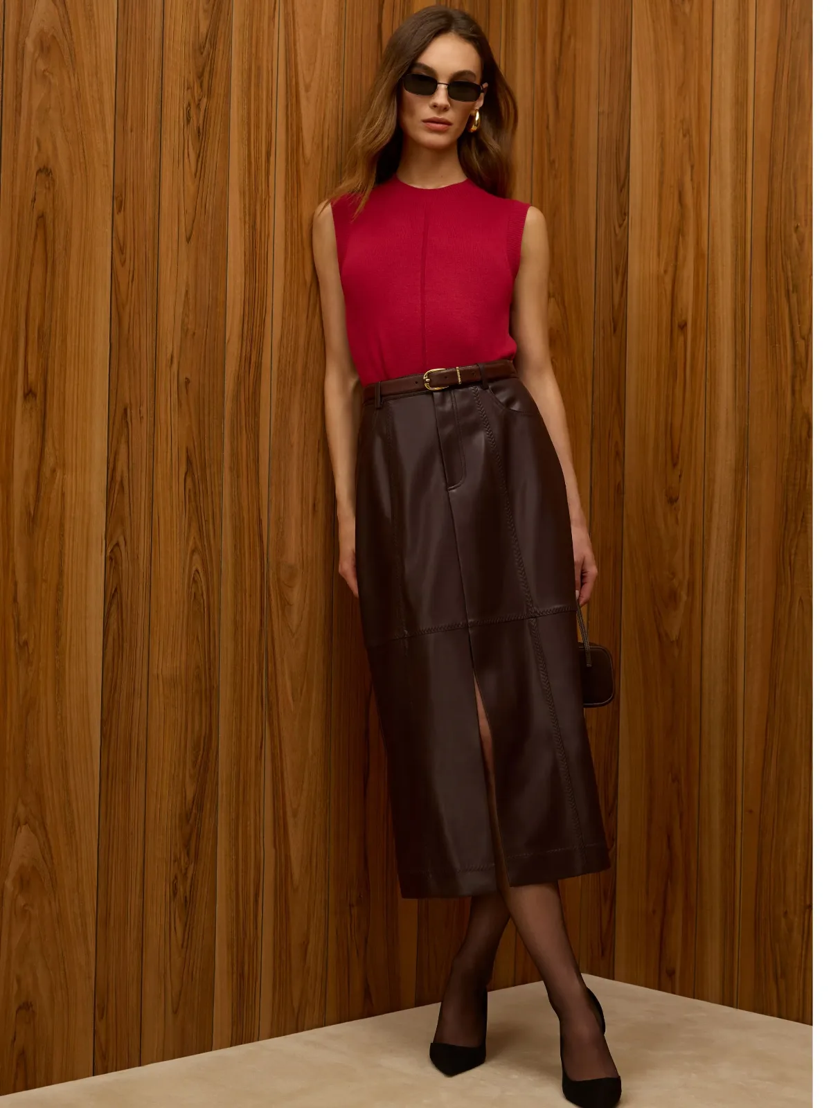 Madeline Faux Leather Midi Skirt by French Connection