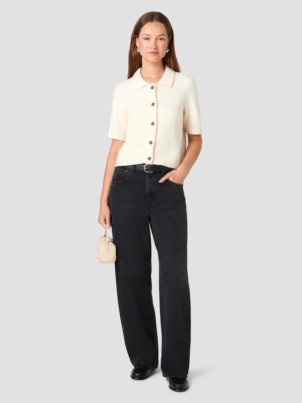 Suzie Knit Short Sleeve Collar Top by French Connection