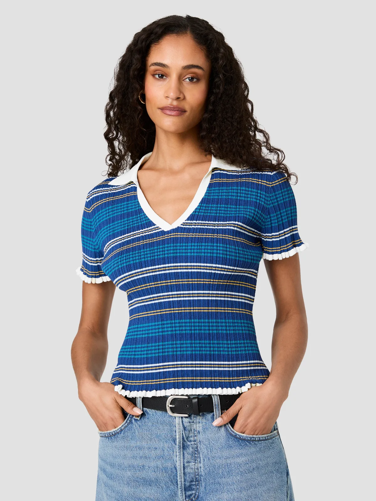 Crinkle Knit Rib Multi Stripe Top by French Connection