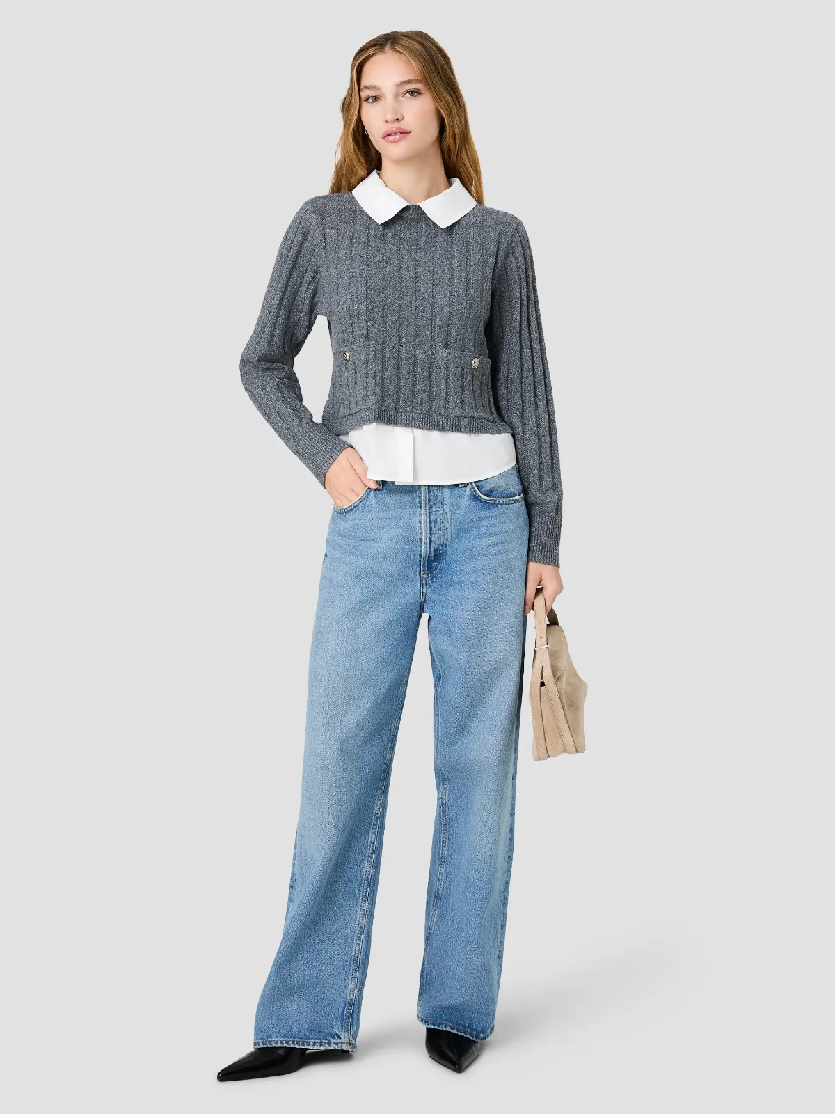 Aleyna Knit Combo Collared Pullover Sweater by French Connection