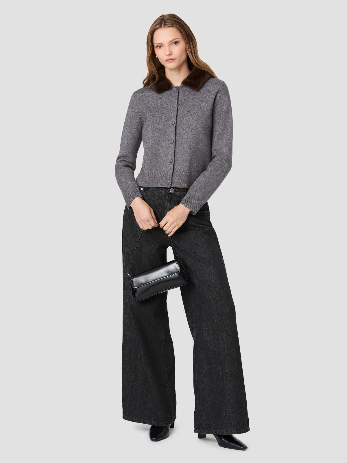 Sloane Knit Combo Faux Fur Collar Cardigan by French Connection