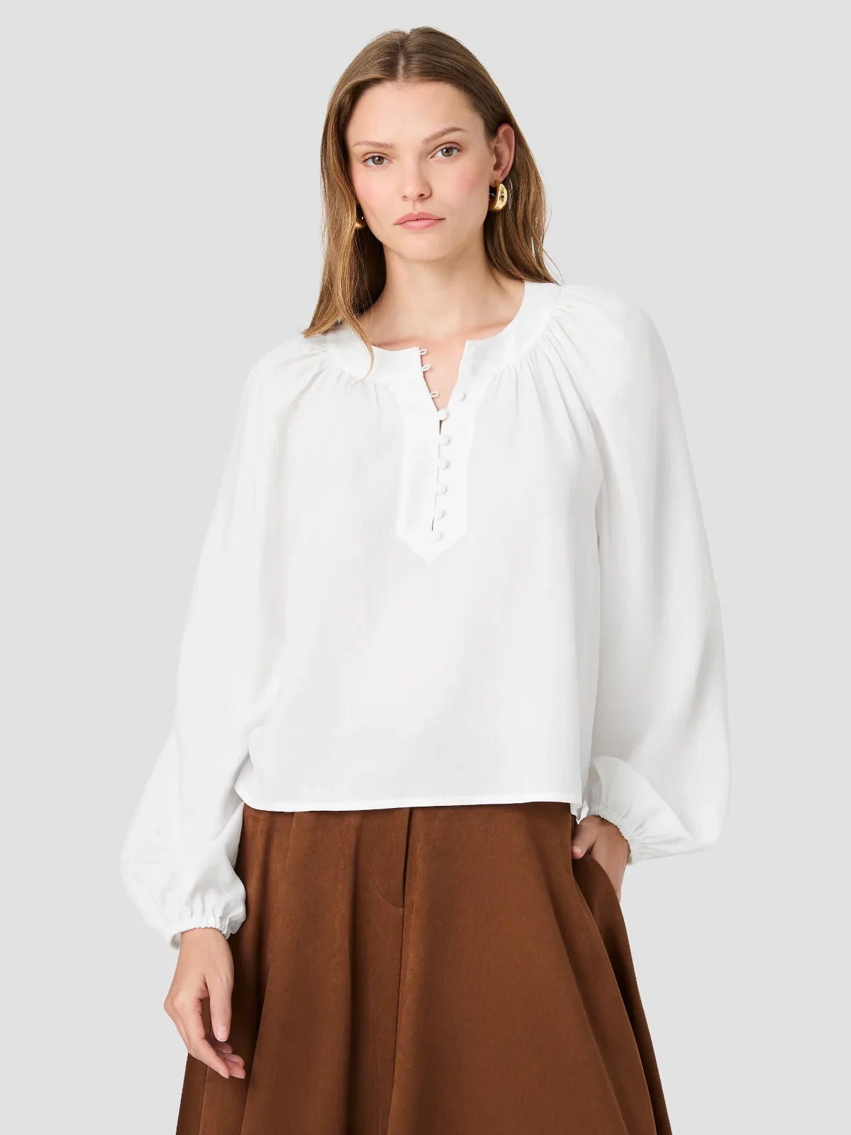 Tencel Shirting Half Placket Long Sleeve Top by French Connection
