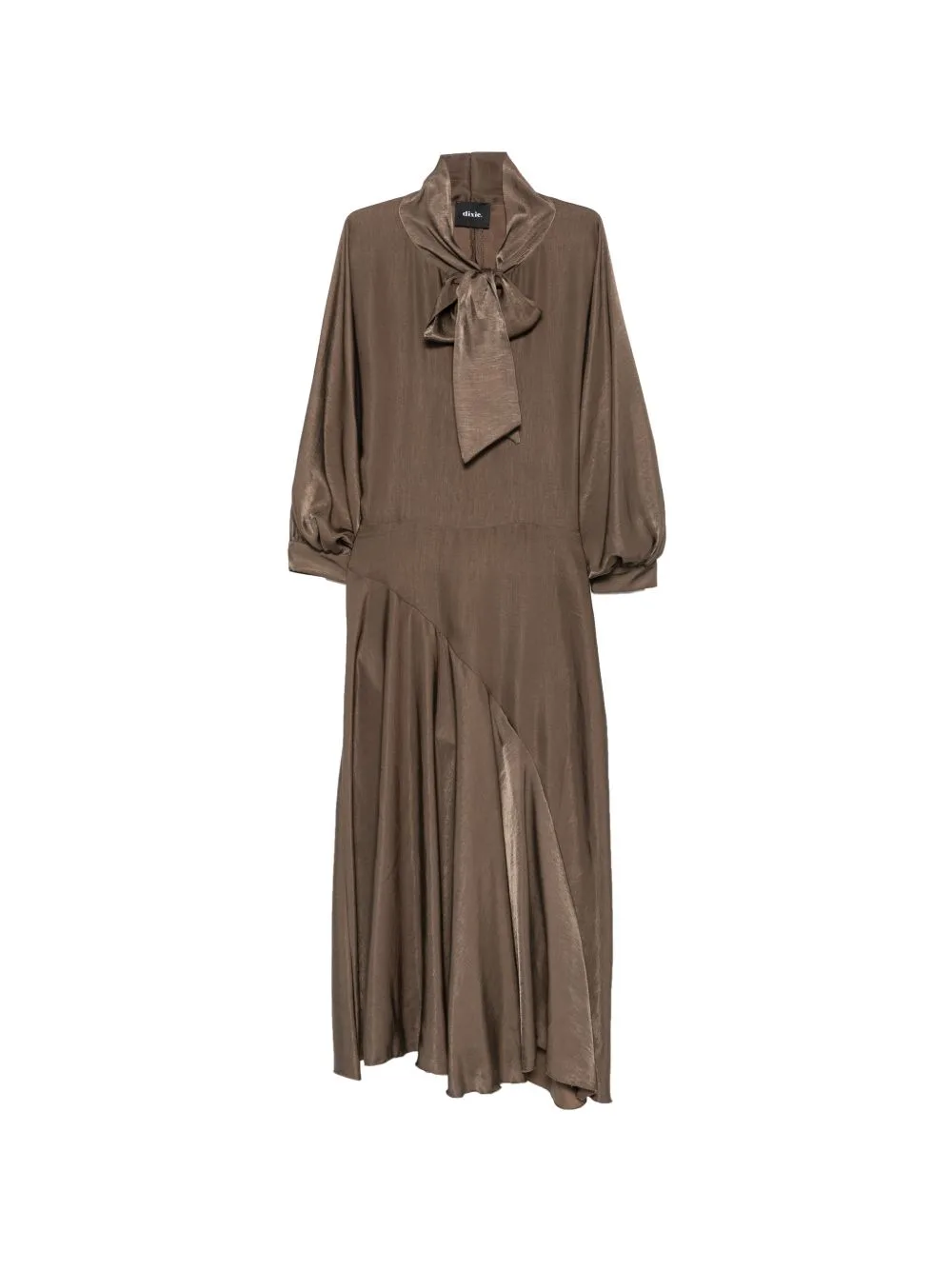 Pussy-Bow Asymmetric Midi Dress by DIXIE