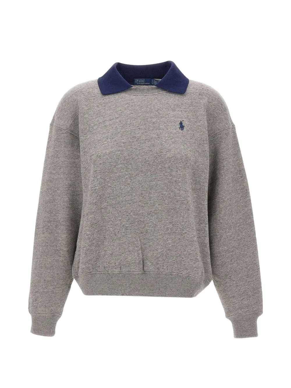 Polo-Collar Fleece Crewneck Sweatshirt
