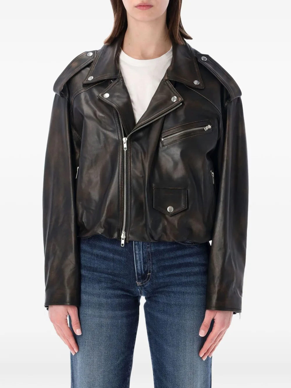 Elastic-Hem Leather Jacket by SWD BY S.W.O.R.D.