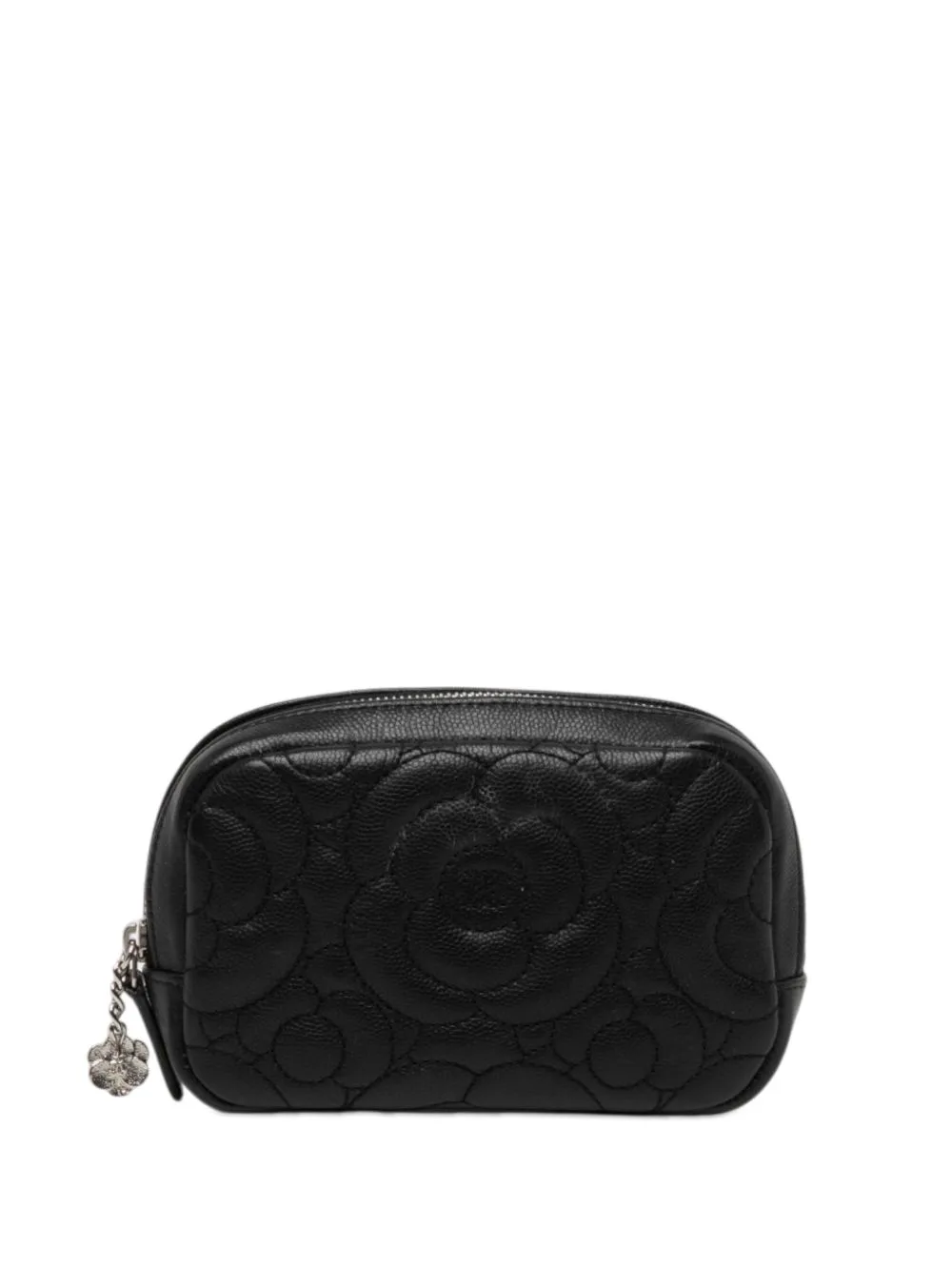 2017-2018 CC Quilted Caviar Camellia Pouch by CHANEL Pre-Owned
